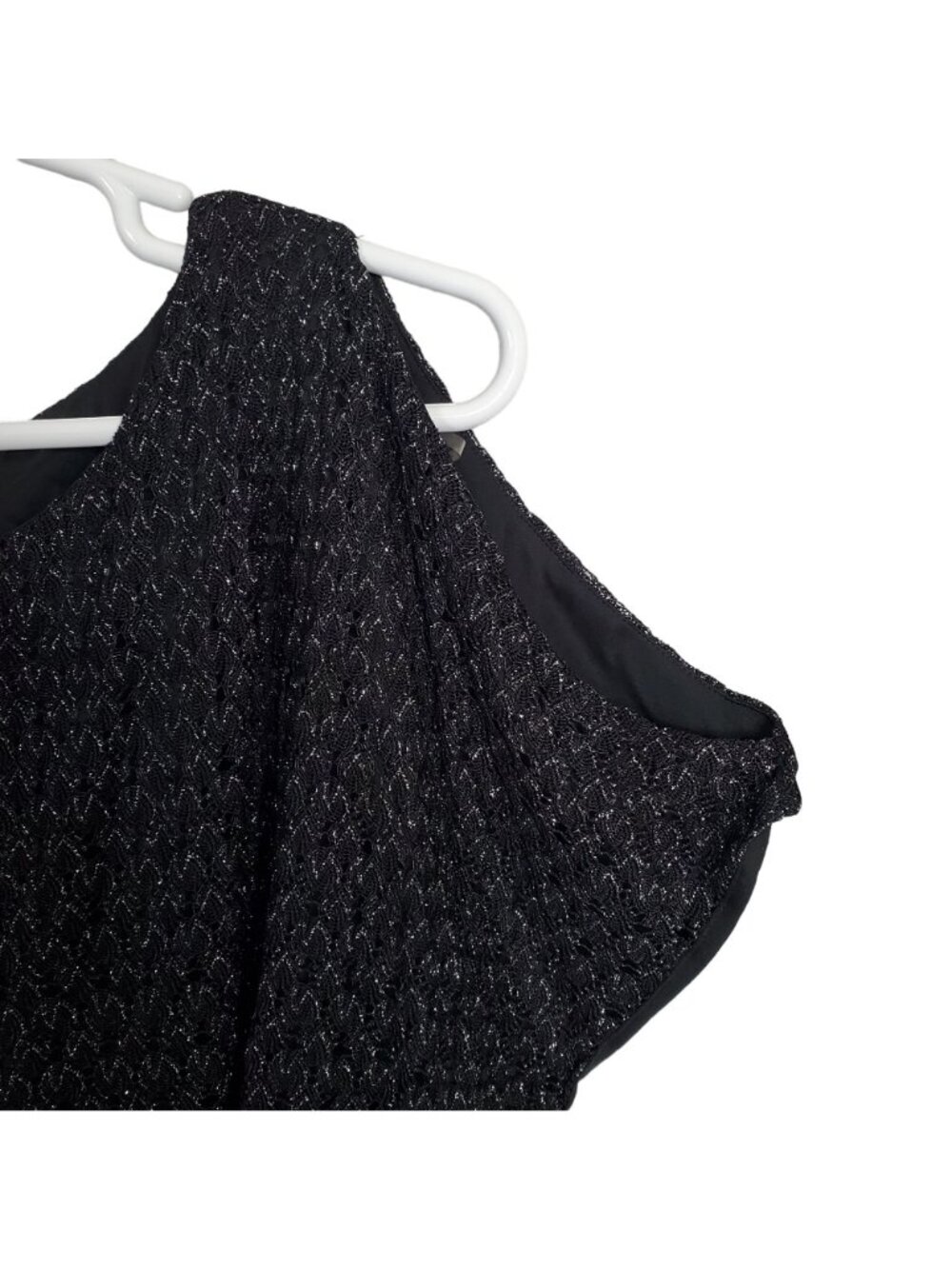 DressBarn Collection Sz 3X Top Open Knit Cold Shoulder Ribbon Tie Peplum Silver - Picture 7 of 9